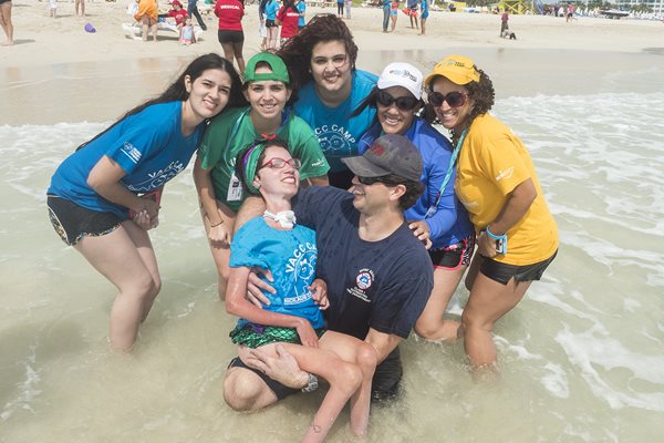 campers enjoying  a day at the beach.